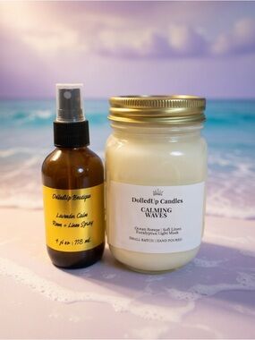 Coastal Lavender Sanctuary Set | Calming Waves Candle + Lavender Spray